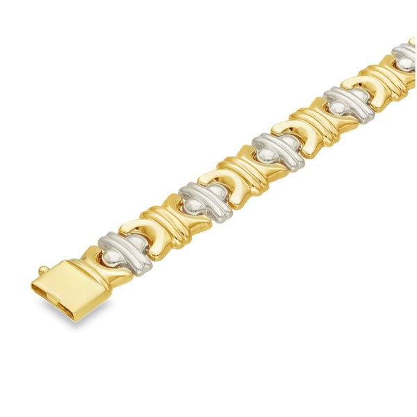 9ct Yellow & White Gold Hollow Fancy Bracelet - 7" - 16.6g