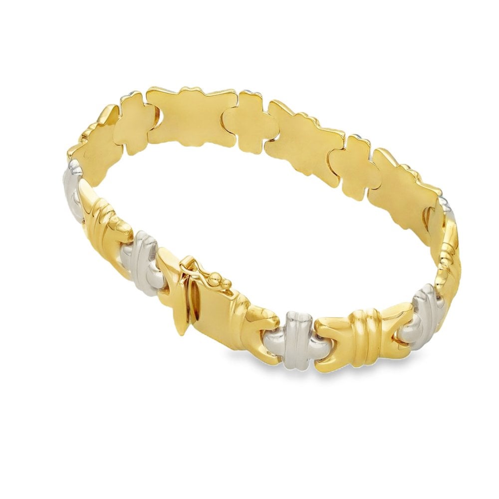 9ct Yellow & White Gold Hollow Fancy Bracelet - 7" - 16.6g