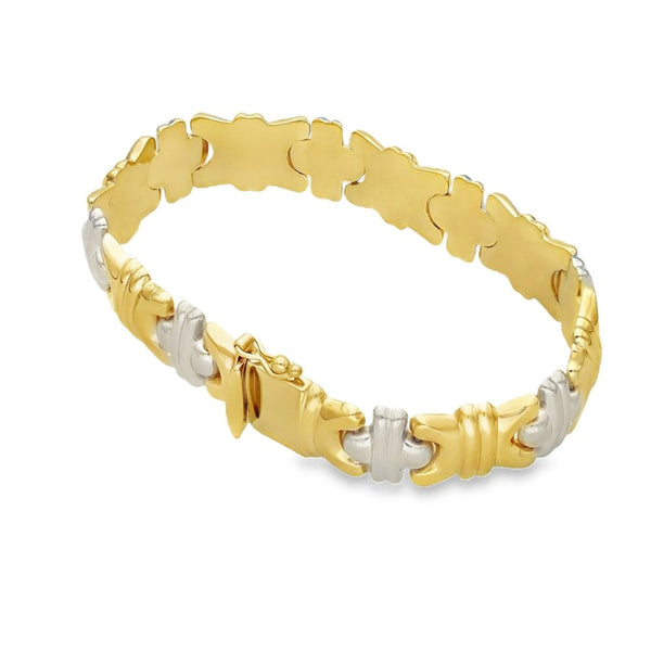 9ct Yellow & White Gold Hollow Fancy Bracelet - 7" - 16.6g