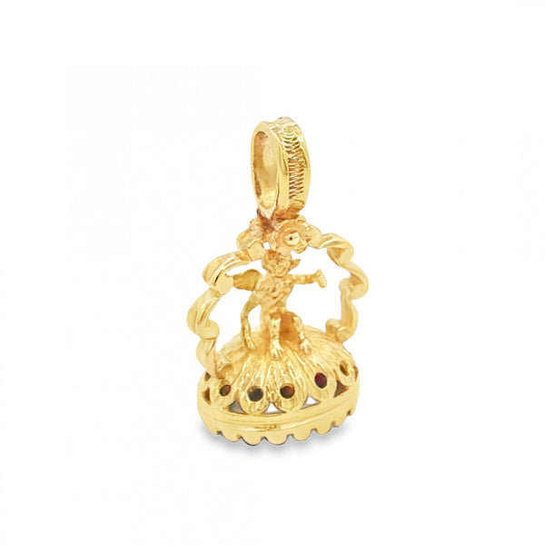 9ct Yellow Gold Carnelian Angel Fob Pendant - 17x29x13mm - 5.7g