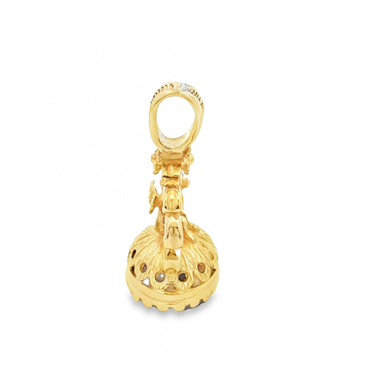 9ct Yellow Gold Carnelian Angel Fob Pendant - 17x29x13mm - 5.7g