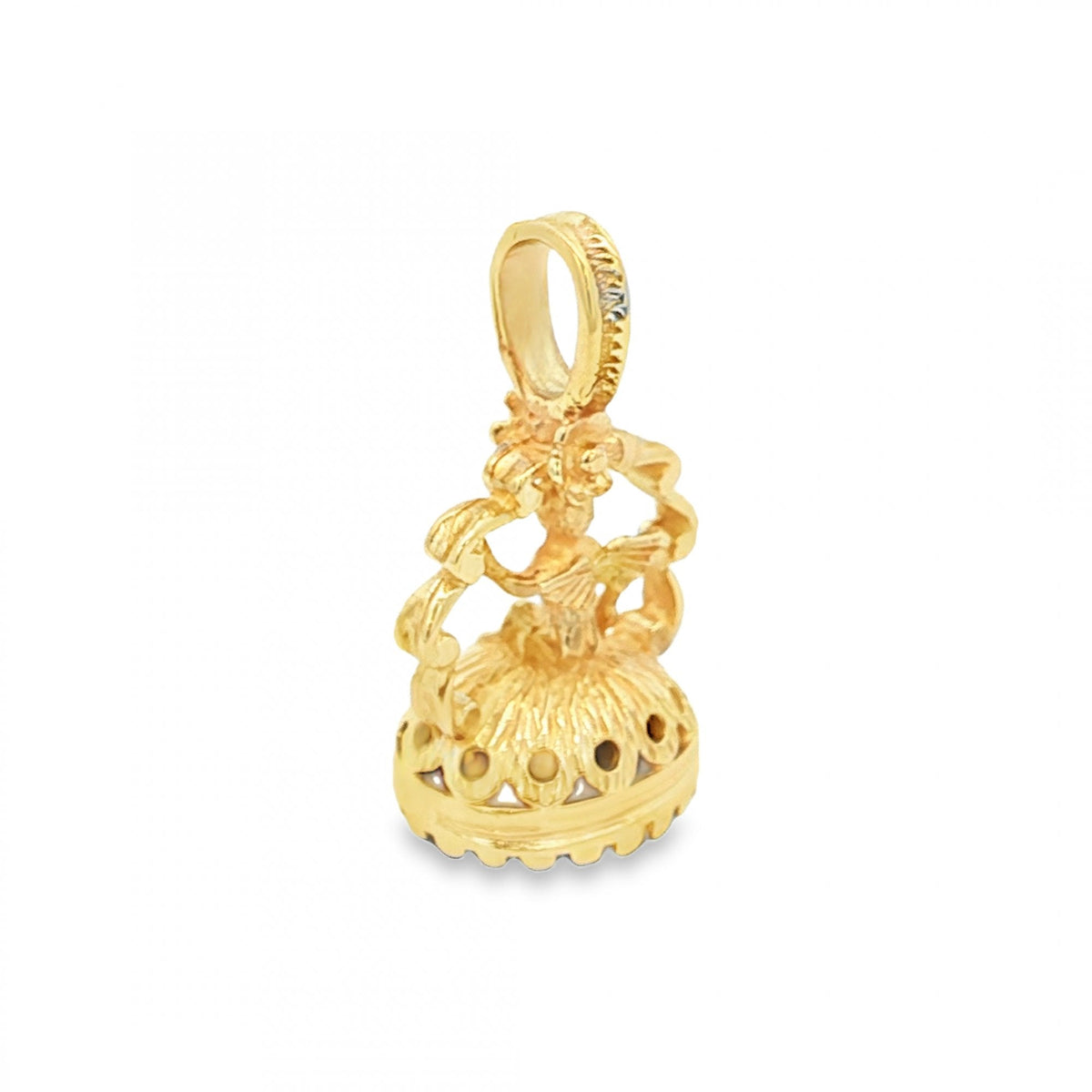 9ct Yellow Gold Carnelian Angel Fob Pendant - 17x29x13mm - 5.7g