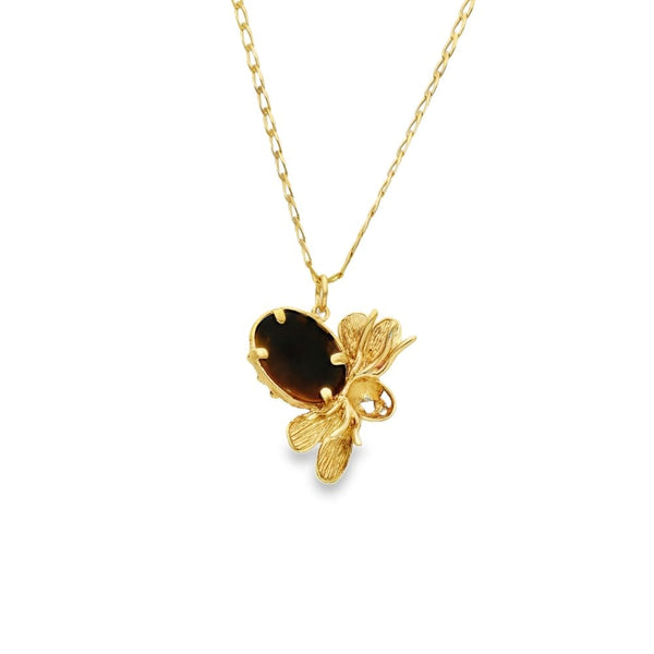 9ct Yellow Gold Tiger’s Eye Bee Pendant & Necklace - 20" - 8.4g