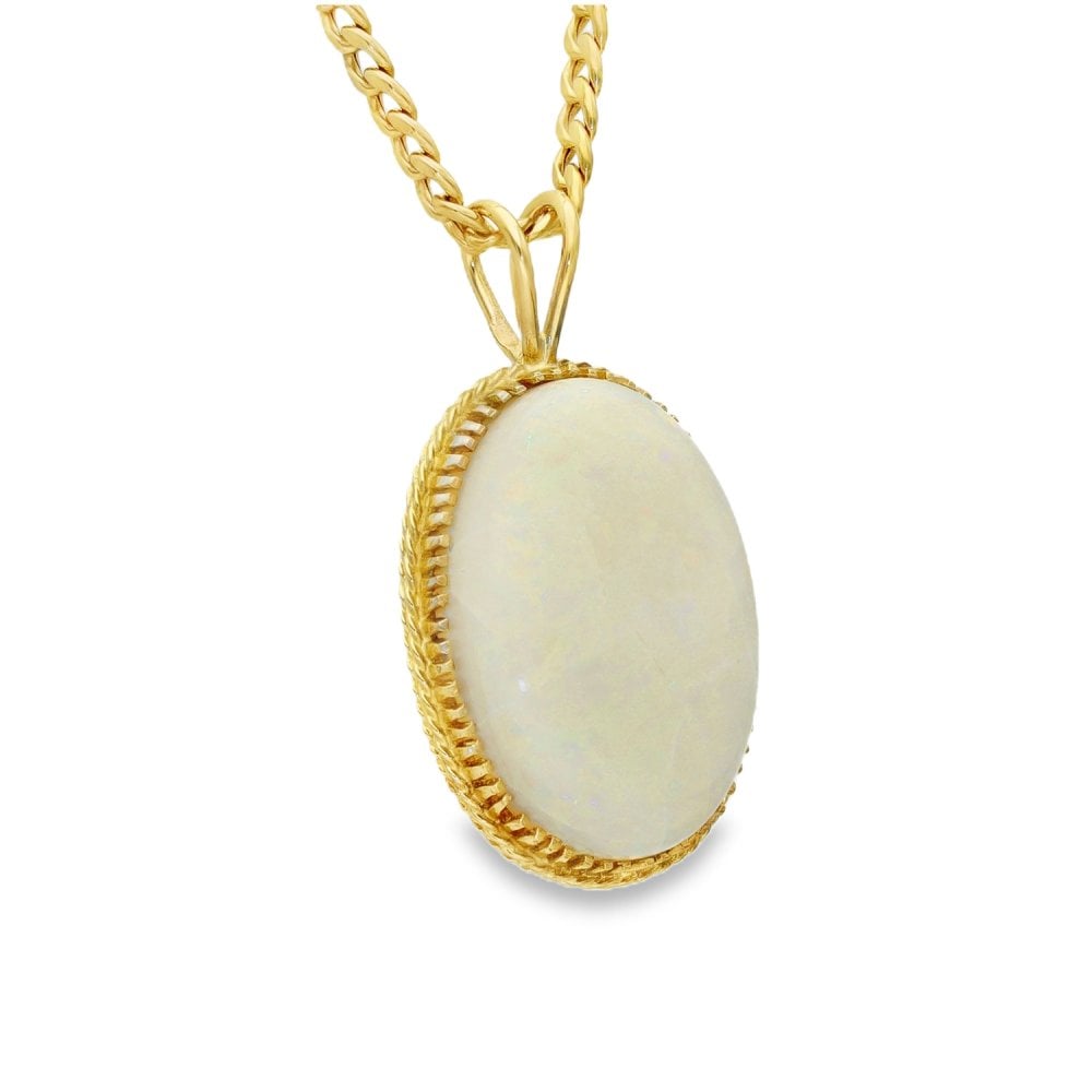 9ct Yellow Gold Oval Opal Pendant & Necklace - 24" - 12.3g