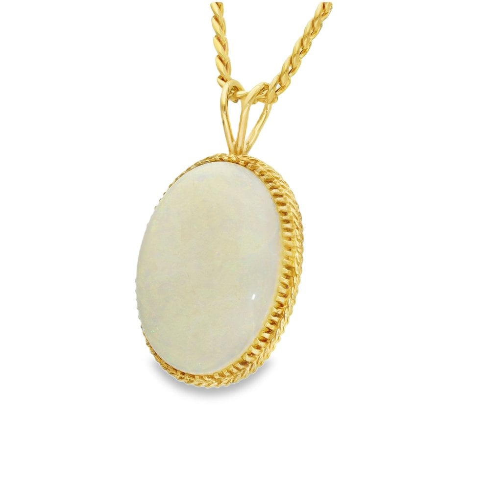 9ct Yellow Gold Oval Opal Pendant & Necklace - 24" - 12.3g