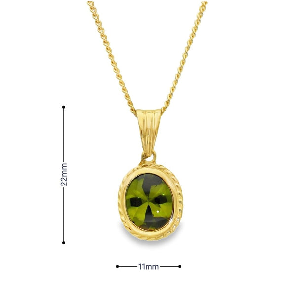 9ct Yellow Gold Peridot Pendant & Necklace - 20" - 5.2g