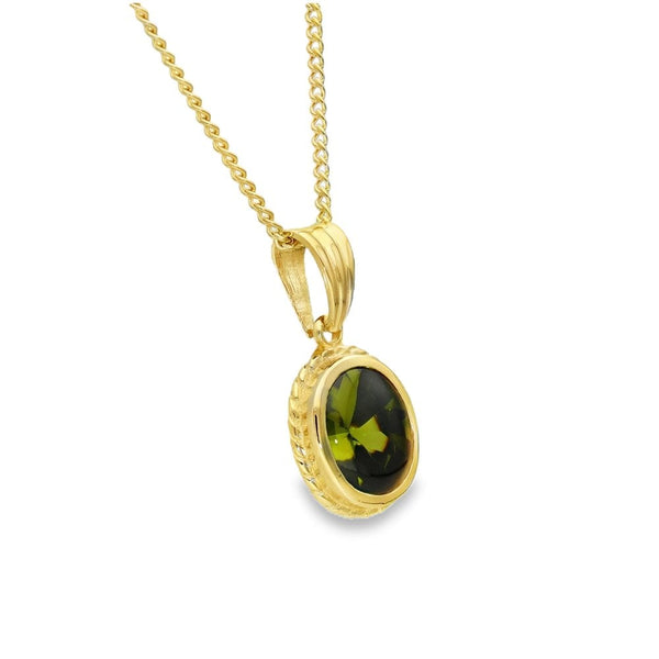9ct Yellow Gold Peridot Pendant & Necklace - 20" - 5.2g