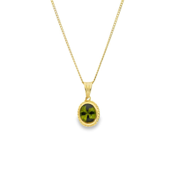 9ct Yellow Gold Peridot Pendant & Necklace - 20" - 5.2g