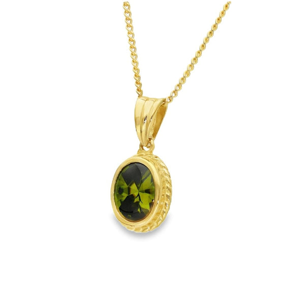 9ct Yellow Gold Peridot Pendant & Necklace - 20" - 5.2g