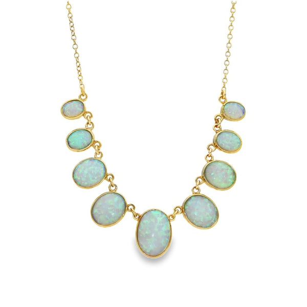 9ct Yellow Gold Opal Necklet - 18" - 11.0g