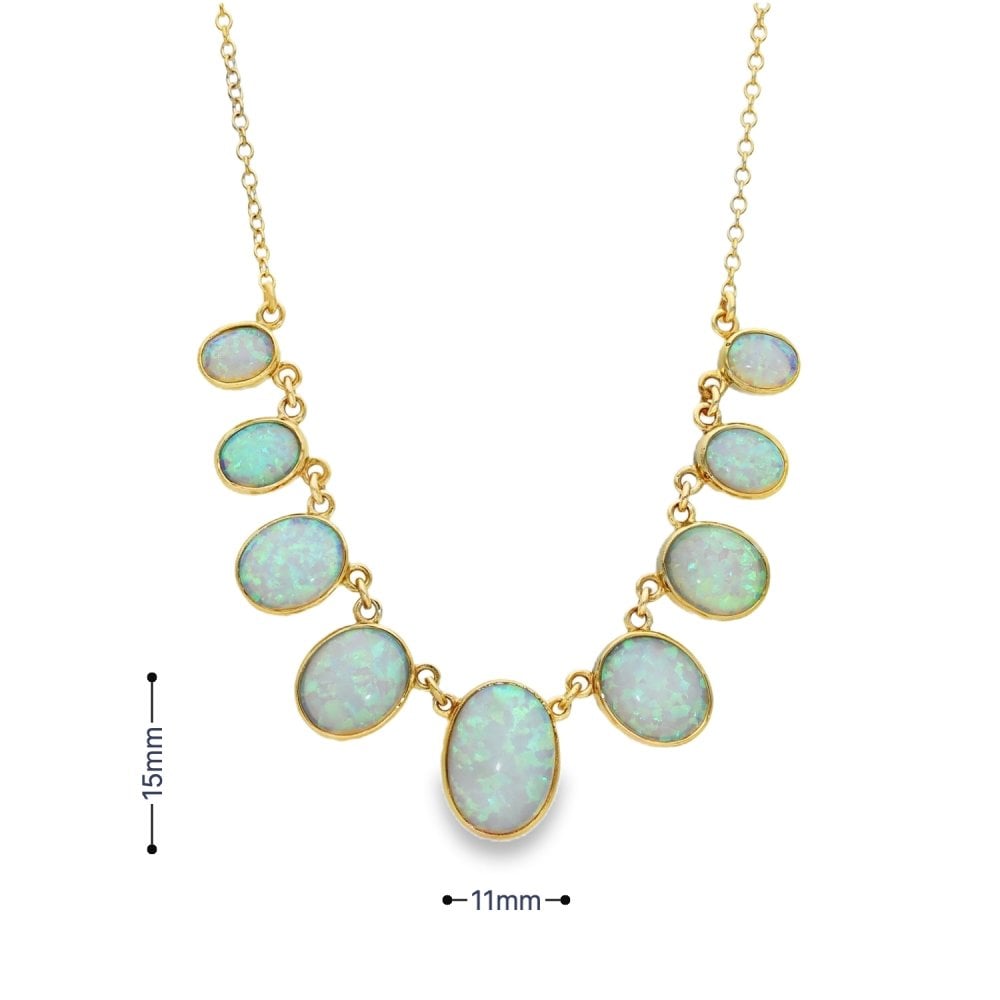 9ct Yellow Gold Opal Necklet - 18" - 11.0g