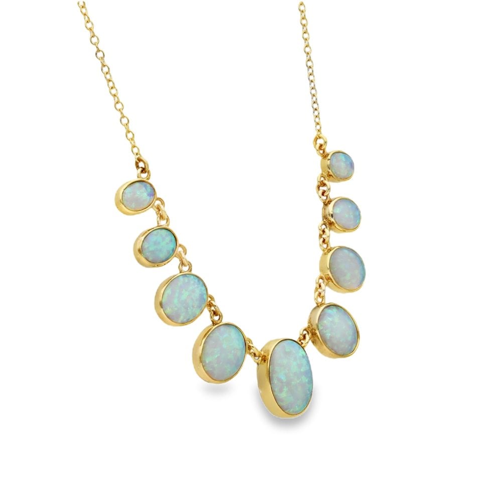 9ct Yellow Gold Opal Necklet - 18" - 11.0g