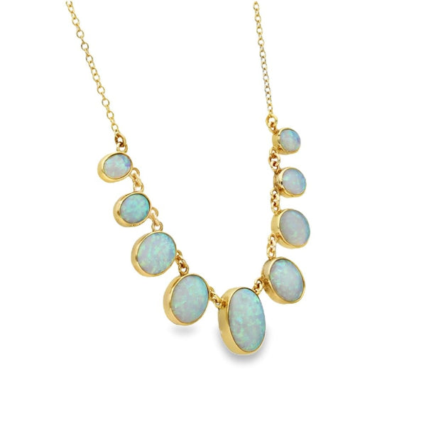 9ct Yellow Gold Opal Necklet - 18" - 11.0g