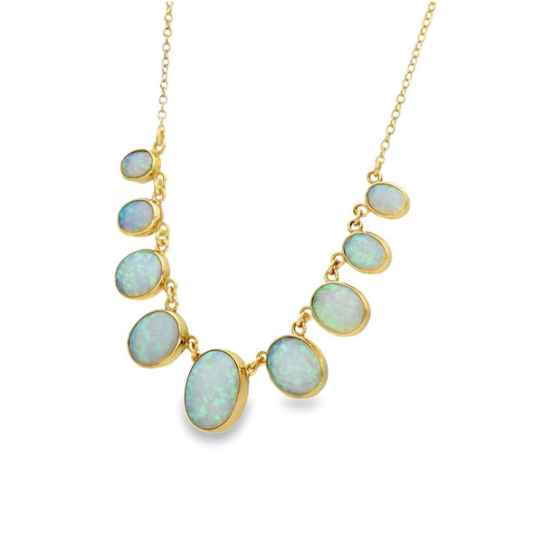 9ct Yellow Gold Opal Necklet - 18" - 11.0g