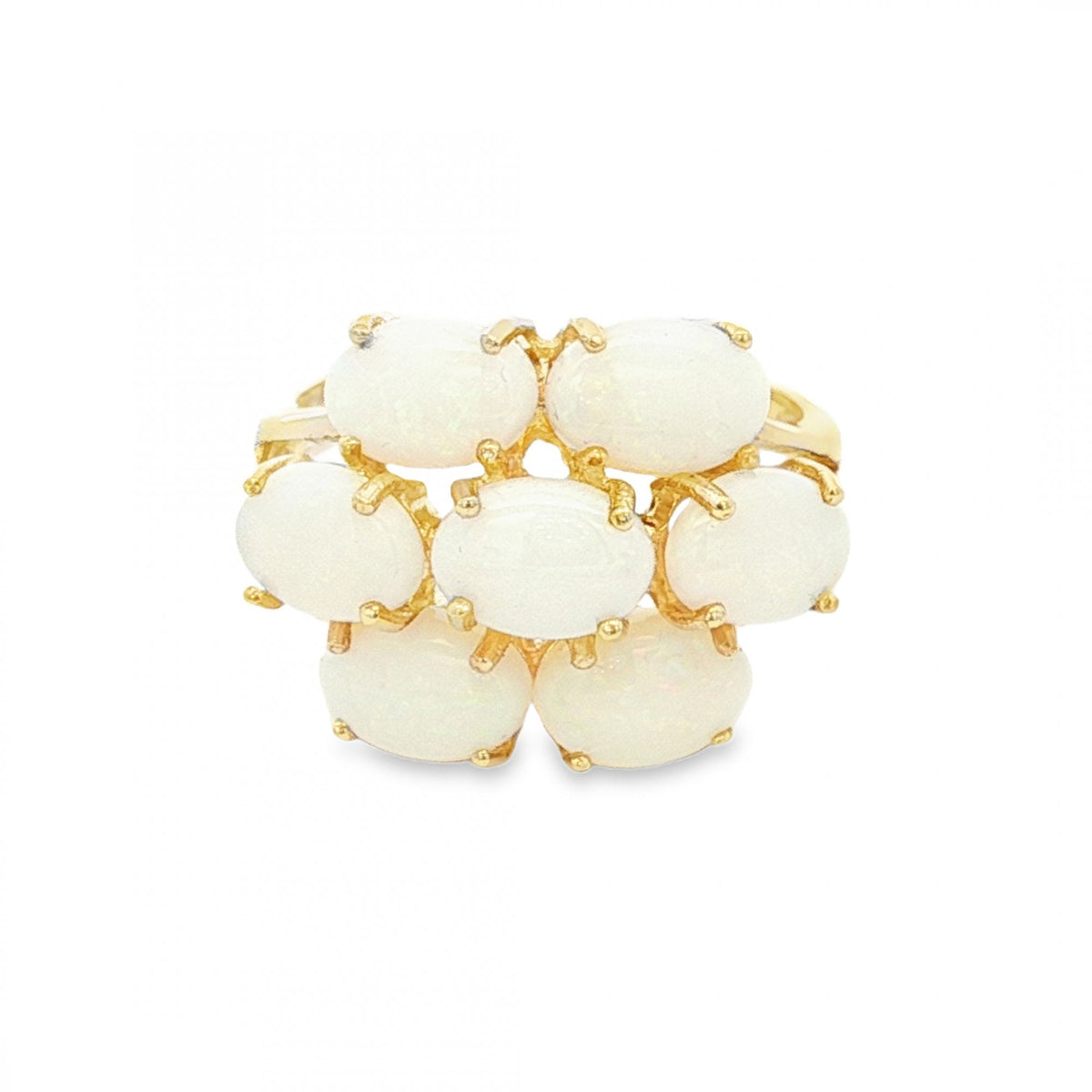 9ct Yellow Gold Opal Flower Cluster Ring - Size N½ - 4.0g
