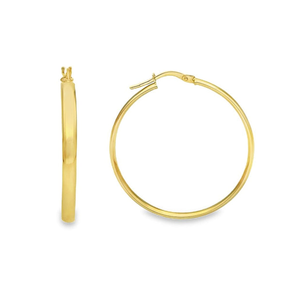 9ct Yellow Gold Large Fine Hoop Earrings - 32x34x3mm - 1.7g