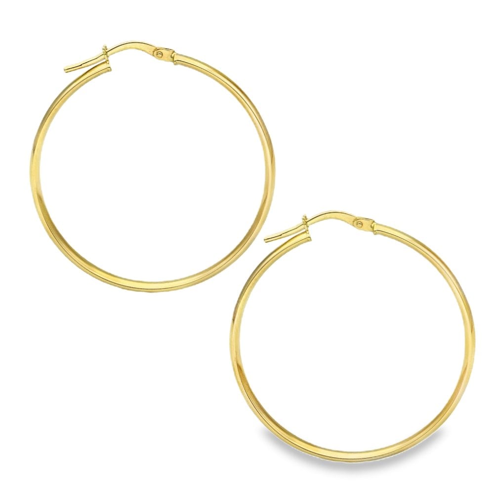 9ct Yellow Gold Large Fine Hoop Earrings - 32x34x3mm - 1.7g
