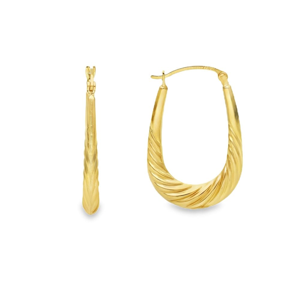 9ct Yellow Gold Oval Twist Hollow Hoop Earrings -20x32x4mm -1.5g