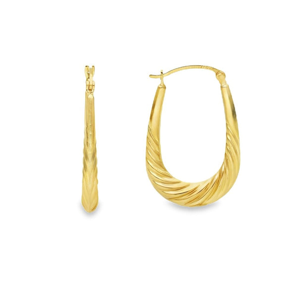 9ct Yellow Gold Oval Twist Hollow Hoop Earrings -20x32x4mm -1.5g
