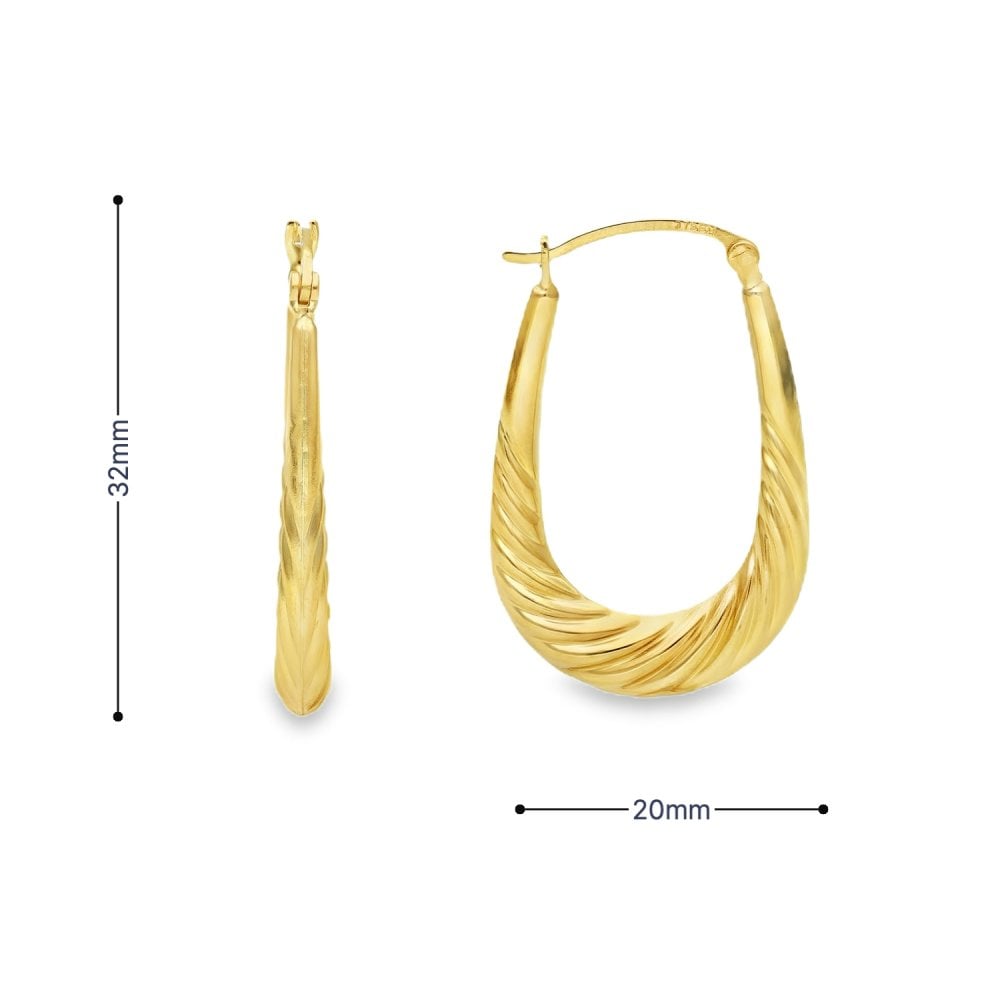 9ct Yellow Gold Oval Twist Hollow Hoop Earrings -20x32x4mm -1.5g