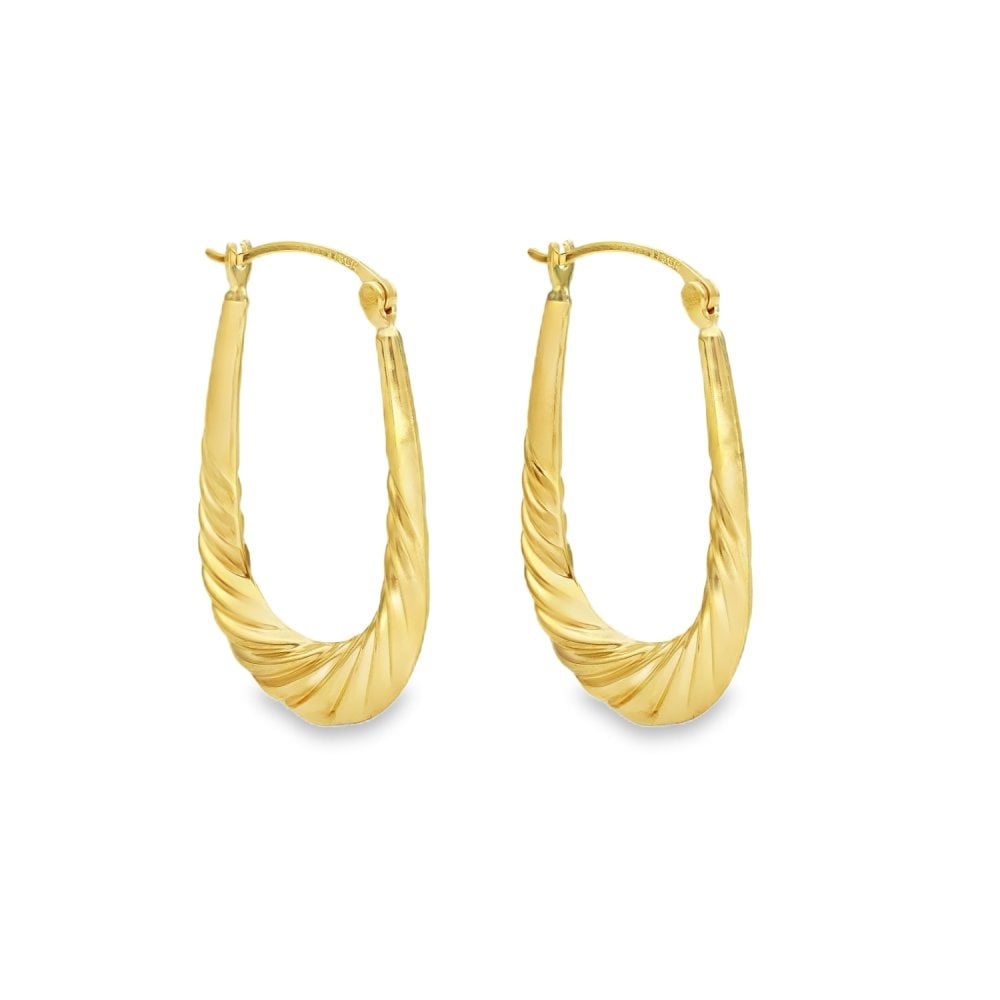 9ct Yellow Gold Oval Twist Hollow Hoop Earrings -20x32x4mm -1.5g