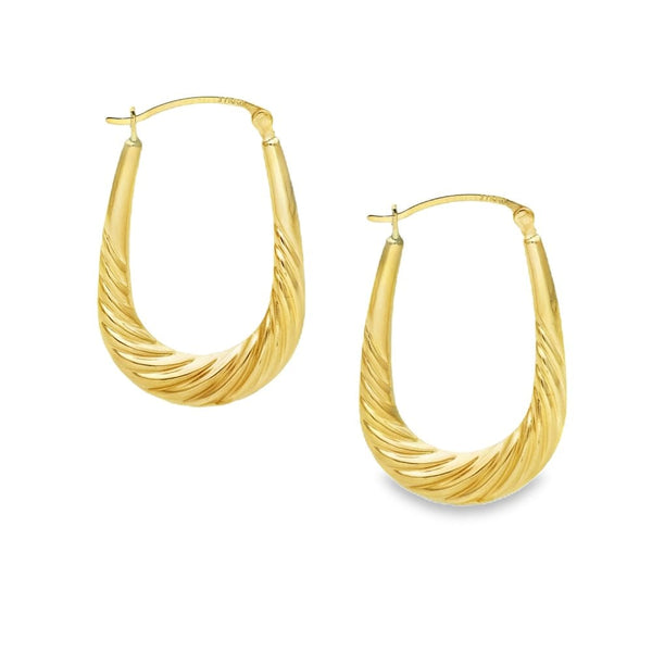 9ct Yellow Gold Oval Twist Hollow Hoop Earrings -20x32x4mm -1.5g