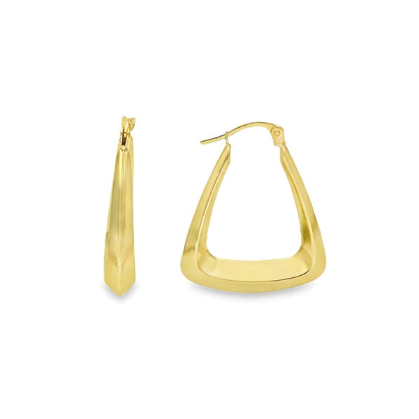 9ct Yellow Gold Triangle Hollow Hoop Earrings - 23x27x5mm - 1.9g