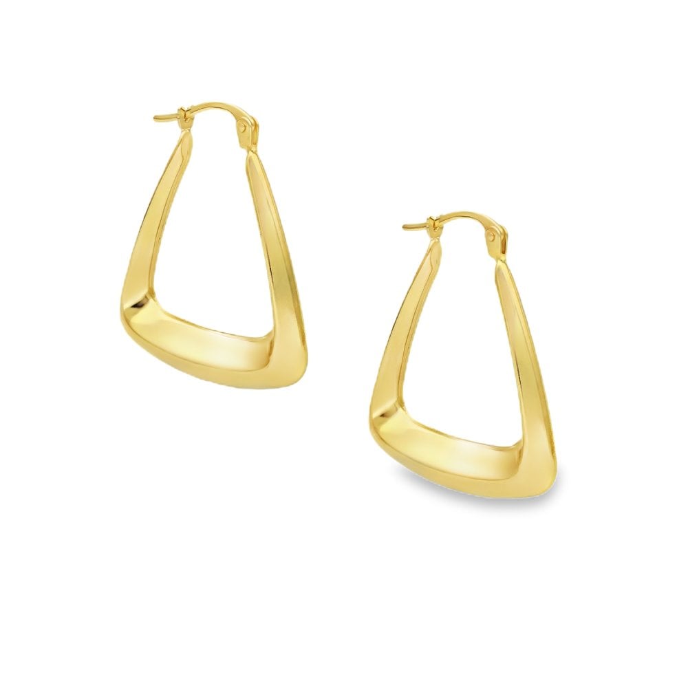 9ct Yellow Gold Triangle Hollow Hoop Earrings - 23x27x5mm - 1.9g
