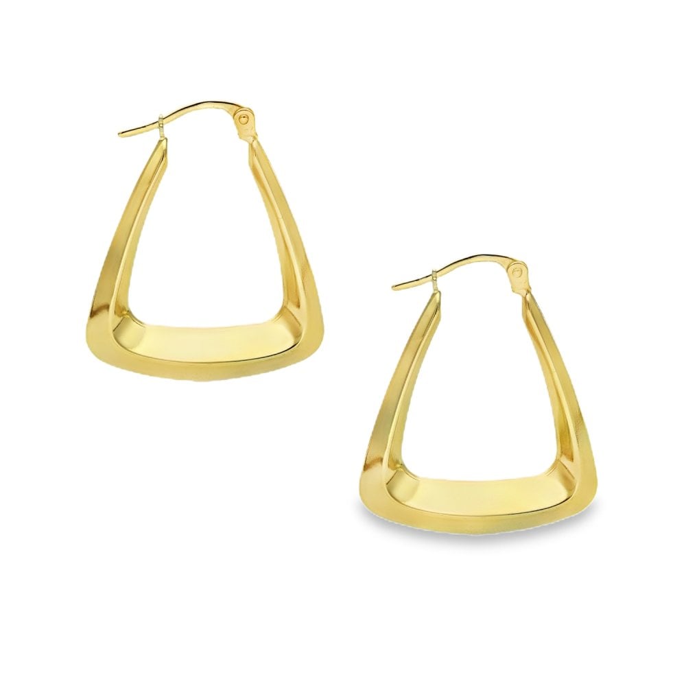 9ct Yellow Gold Triangle Hollow Hoop Earrings - 23x27x5mm - 1.9g