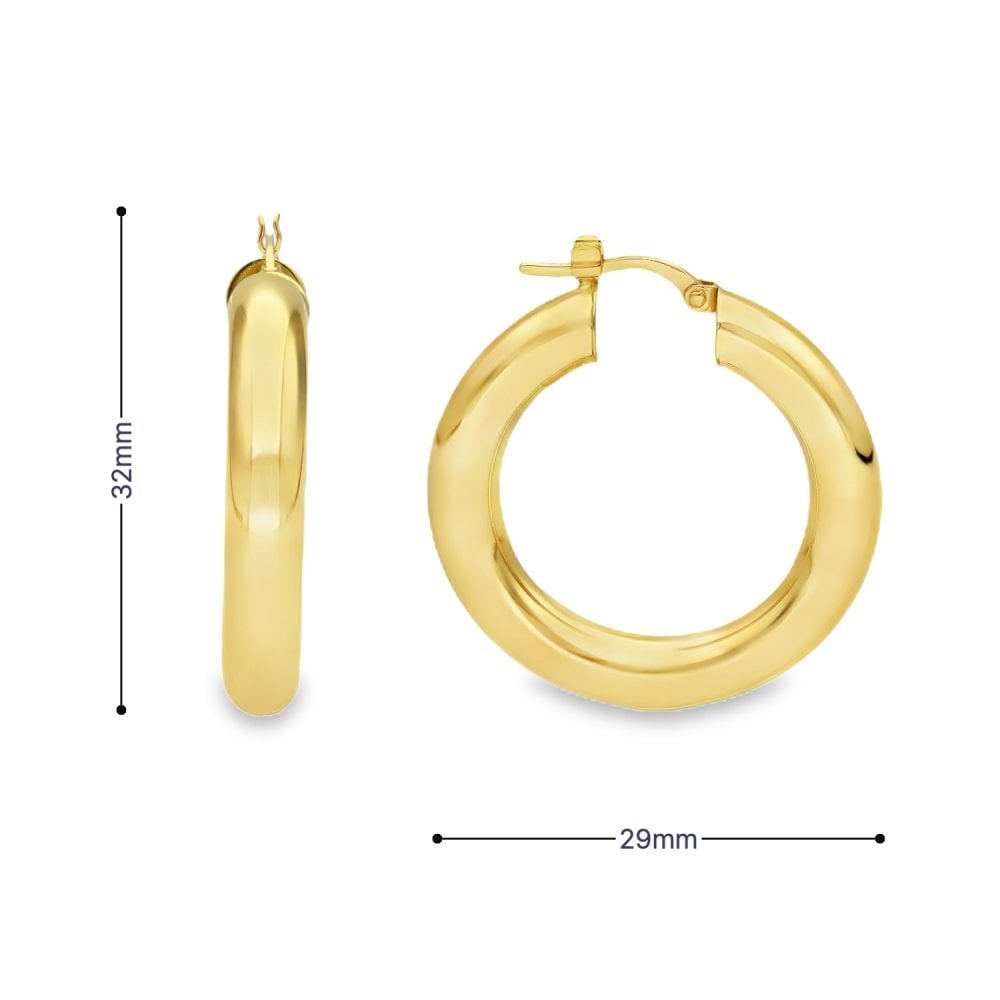 9ct Yellow Gold Large Hollow Tube Hoop Earrings -29x32x5mm -4.5g