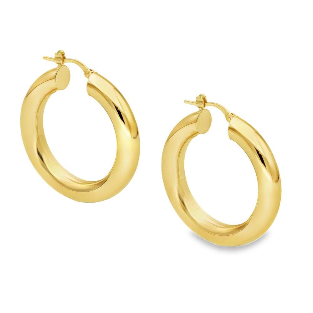 9ct Yellow Gold Large Hollow Tube Hoop Earrings -29x32x5mm -4.5g