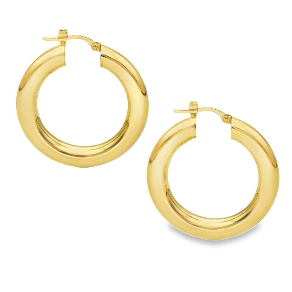 9ct Yellow Gold Large Hollow Tube Hoop Earrings -29x32x5mm -4.5g