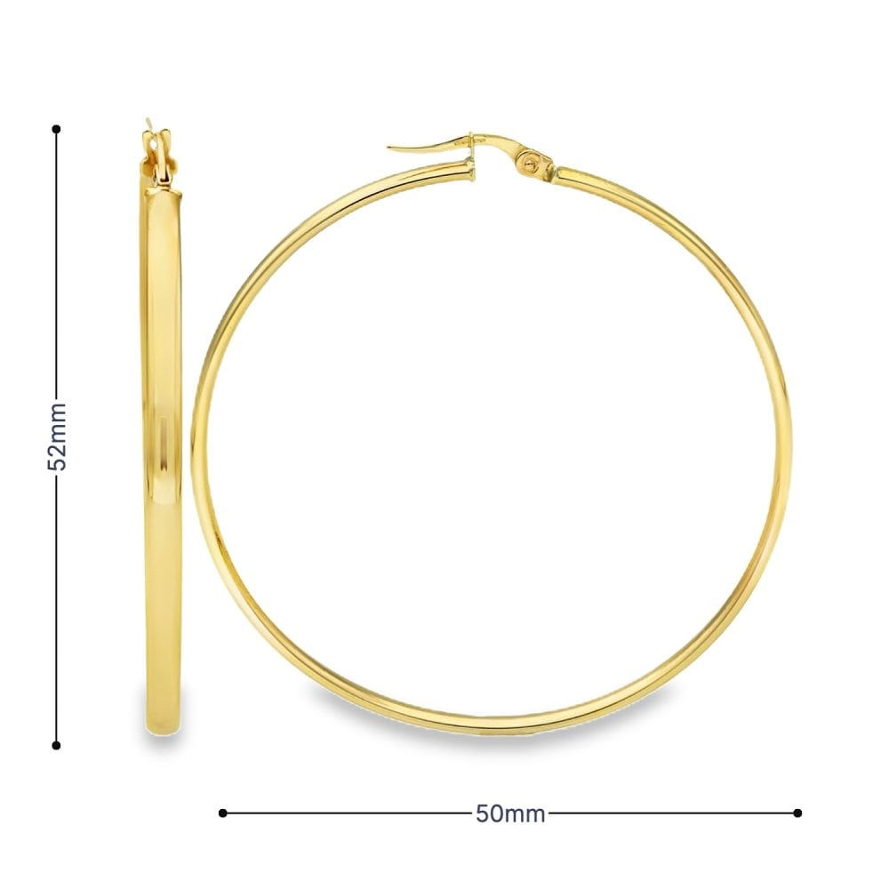 9ct Yellow Gold Large Fine Hoop Earrings - 50x52x3mm - 2.7g