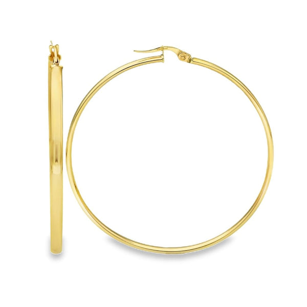 9ct Yellow Gold Large Fine Hoop Earrings - 50x52x3mm - 2.7g