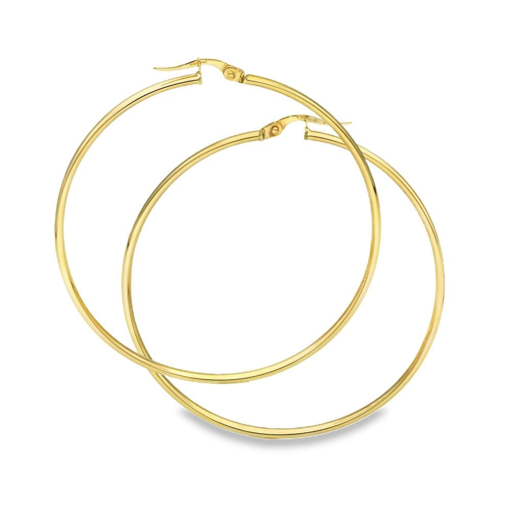 9ct Yellow Gold Large Fine Hoop Earrings - 50x52x3mm - 2.7g