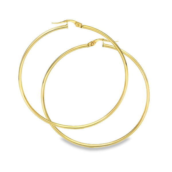9ct Yellow Gold Large Fine Hoop Earrings - 50x52x3mm - 2.7g