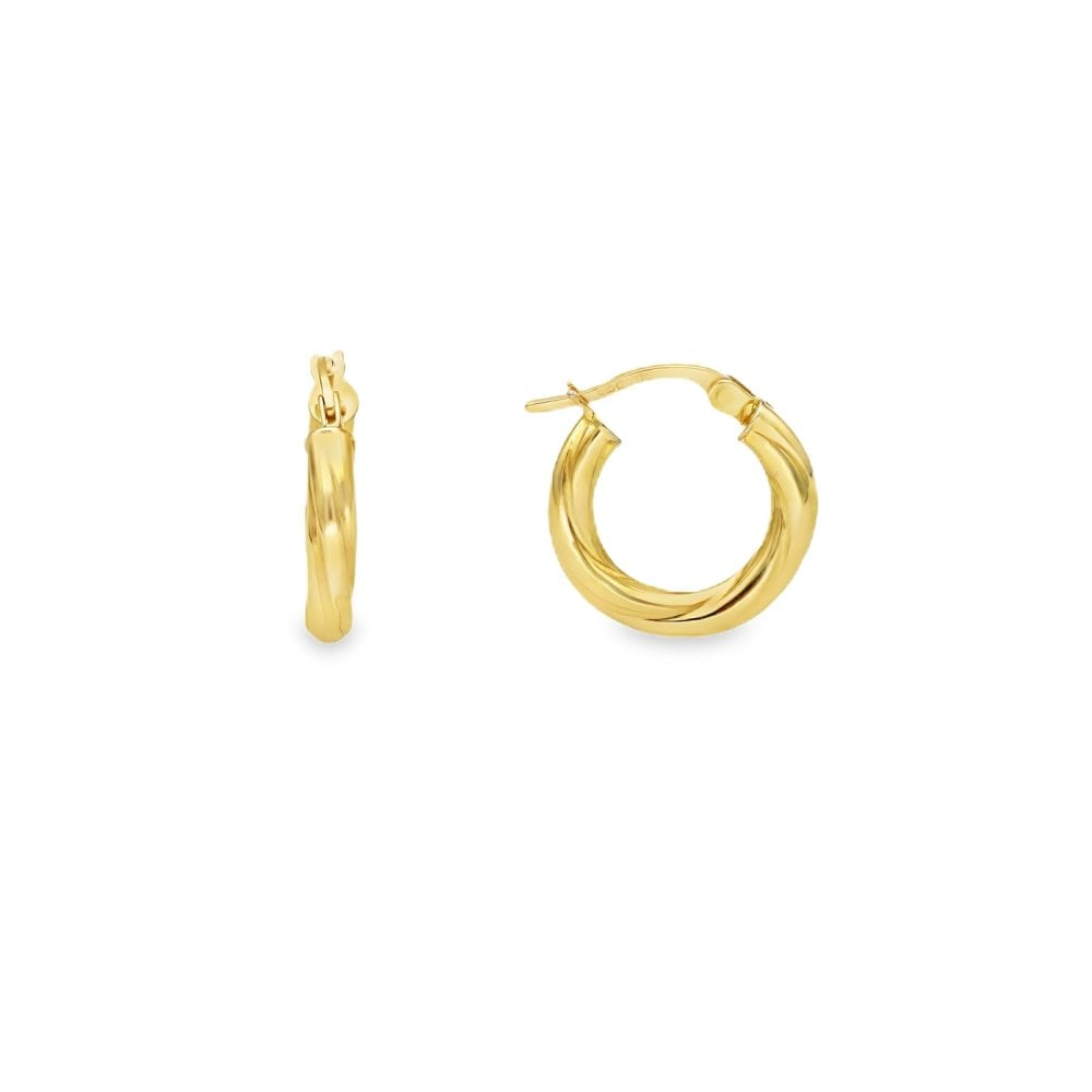 9ct Yellow Gold Twist-Engraved Hoop Earrings - 16x17x3mm - 1.0g