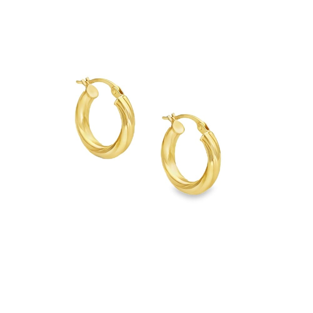 9ct Yellow Gold Twist-Engraved Hoop Earrings - 16x17x3mm - 1.0g