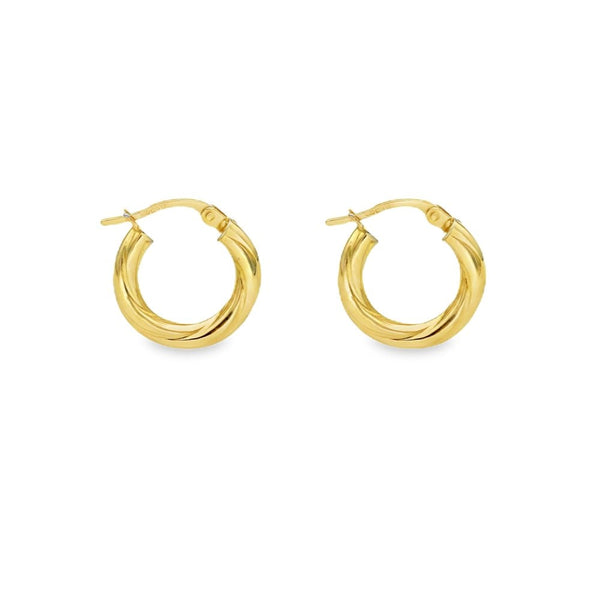 9ct Yellow Gold Twist-Engraved Hoop Earrings - 16x17x3mm - 1.0g