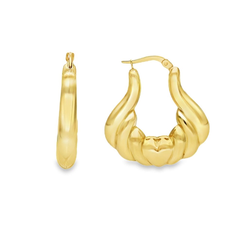 9ct Yellow Gold Heart Bubble Hoop Earrings - 28x31x5mm - 3.9g
