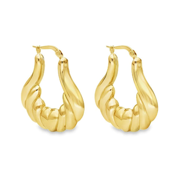 9ct Yellow Gold Heart Bubble Hoop Earrings - 28x31x5mm - 3.9g