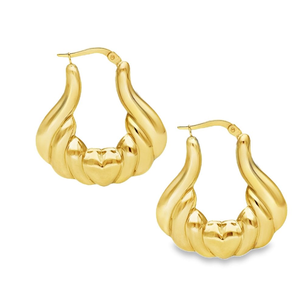 9ct Yellow Gold Heart Bubble Hoop Earrings - 28x31x5mm - 3.9g