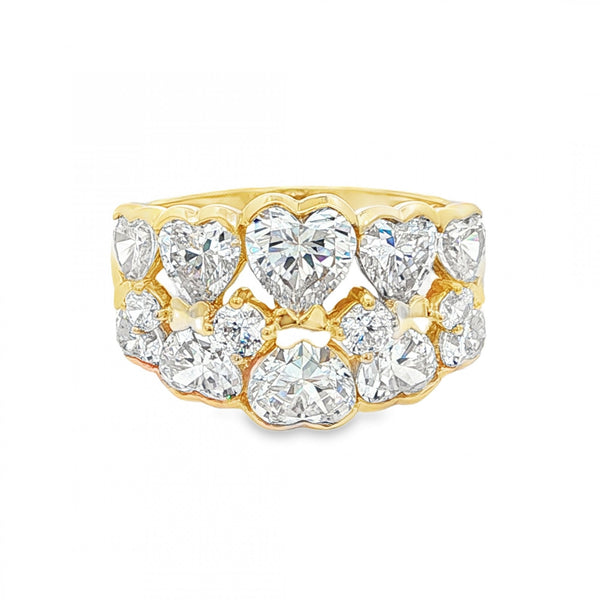 14ct Yellow Gold CZ Heart Cluster Ring - Size P - 6.6g