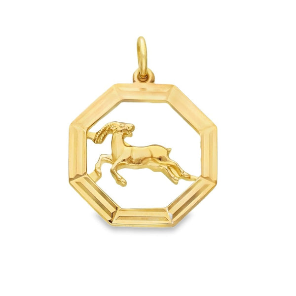 9ct Yellow Gold Aries Hexagon Pendant - 21x24x2mm - 3.4g