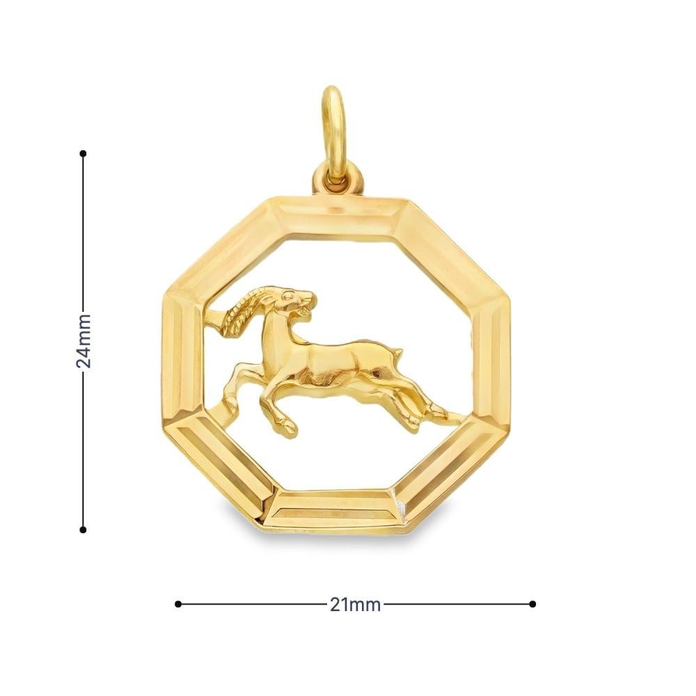 9ct Yellow Gold Aries Hexagon Pendant - 21x24x2mm - 3.4g