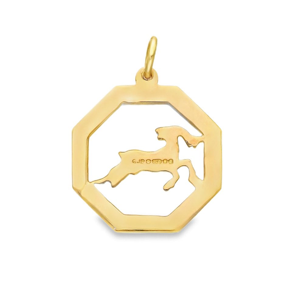 9ct Yellow Gold Aries Hexagon Pendant - 21x24x2mm - 3.4g