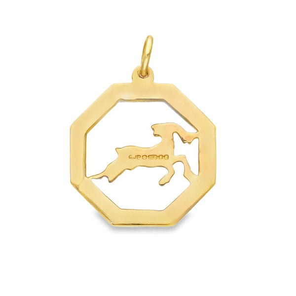 9ct Yellow Gold Aries Hexagon Pendant - 21x24x2mm - 3.4g
