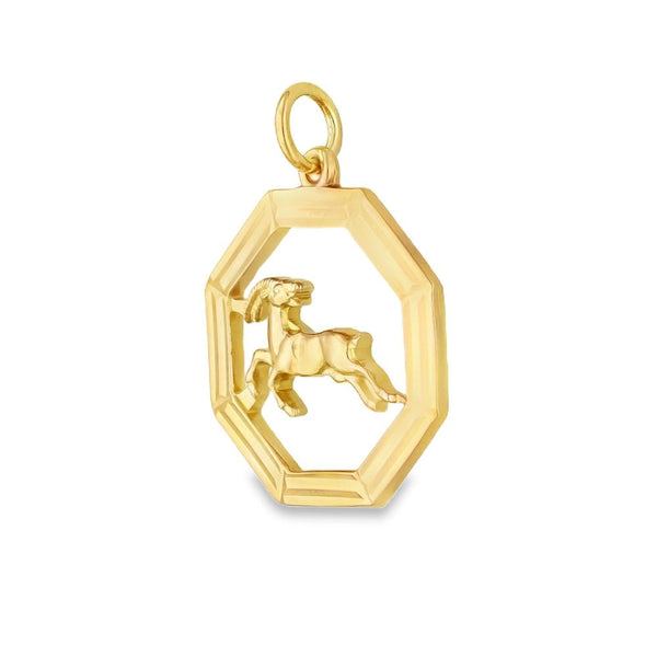 9ct Yellow Gold Aries Hexagon Pendant - 21x24x2mm - 3.4g