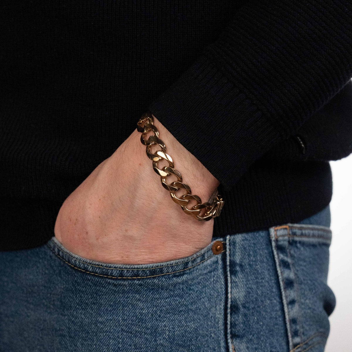 9ct Yellow Gold Heavy Flat Curb Bracelet - 8" - 53.0g