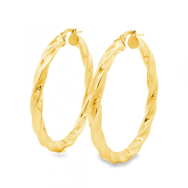 9ct Yellow Gold Large Twist Hoop Earrings - 4x42x40mm - 3.4g